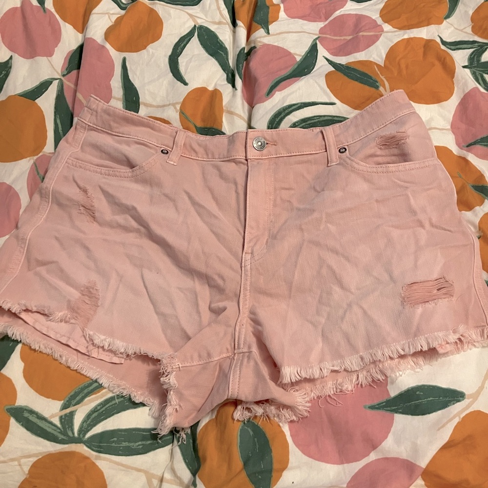 Aerie Light pink distressed shorts with stretch waist